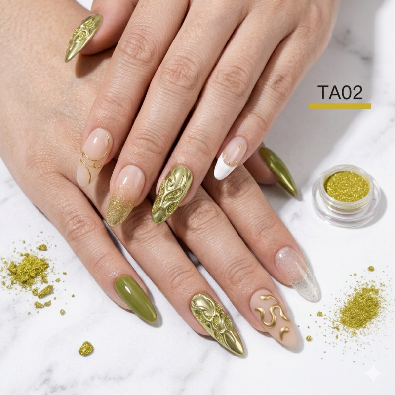 KROMI Holographic Gold nail chrome powder TA02
