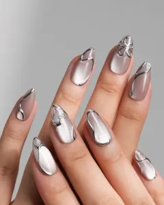 Stunning nail design - Chrome on Crystal